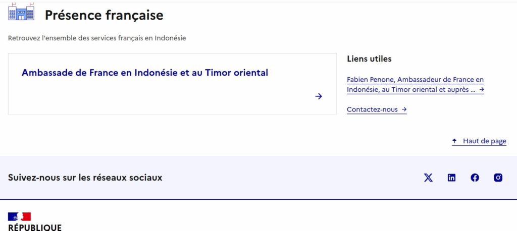 French Embassy in Jakarta related to French-speaking legal assistance for clients in Medan