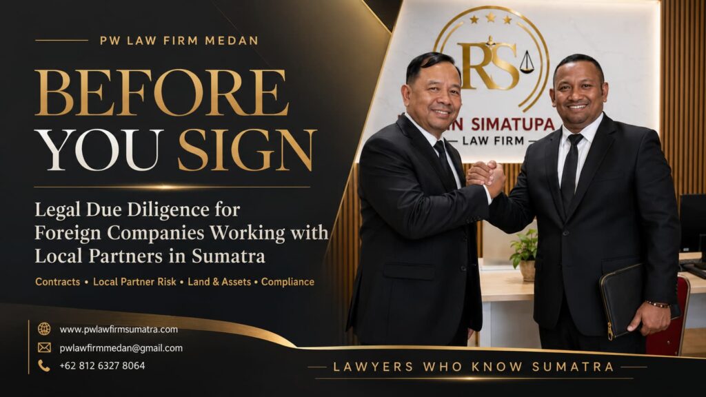 Legal due diligence in Sumatra for foreign companies working with local partners before signing agreements